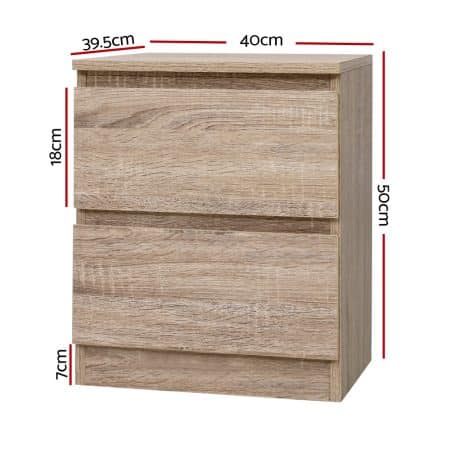 Artiss Bedside Table 2 Drawers - PEPE Oak - Image 2
