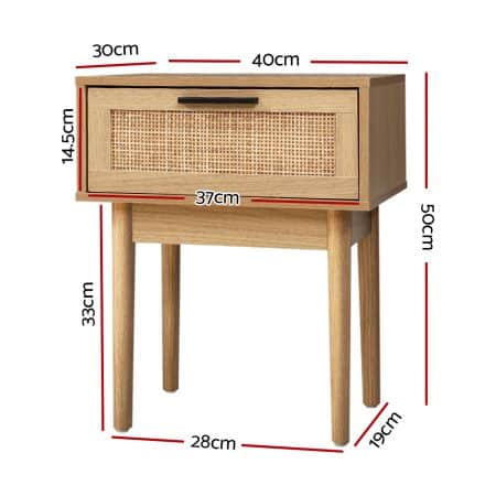 Artiss Bedside Tables Side Table Rattan Drawers Nightstand - Image 2