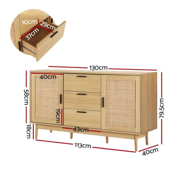 Artiss Rattan Buffet Sideboard - BRIONY Oak - Image 2