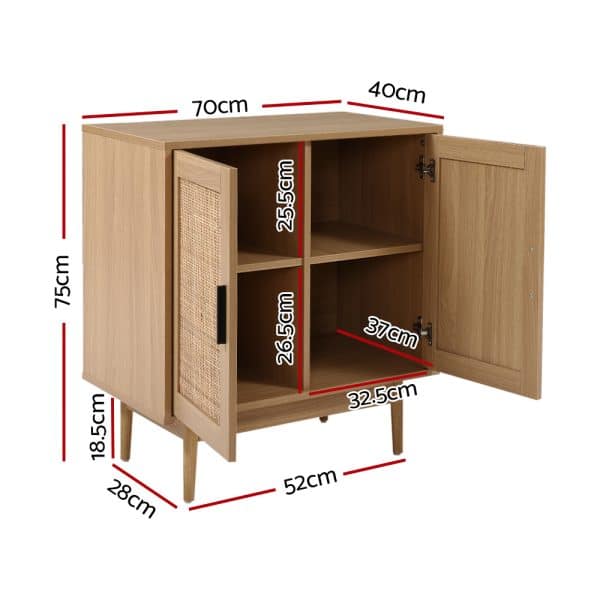 Artiss Rattan Buffet Sideboard 2 Doors - BRIONY Oak - Image 2