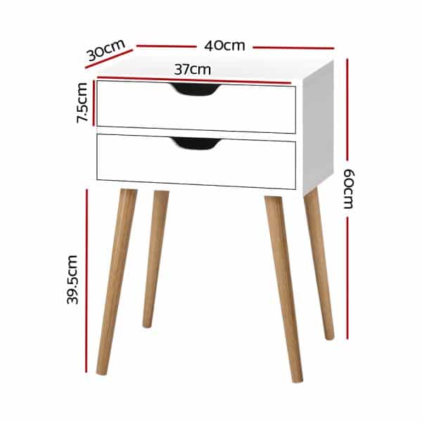 Artiss Bedside Table 2 Drawers - BODIE White - Image 2