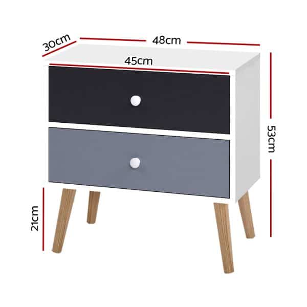 Artiss Bedside Table 2 Drawers - BONDS White - Image 2