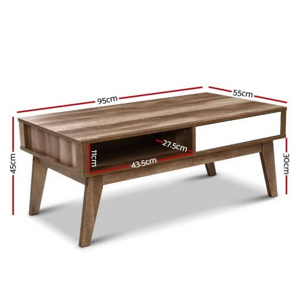 Artiss Coffee Table 2 Drawers Walnut Serena - Image 2