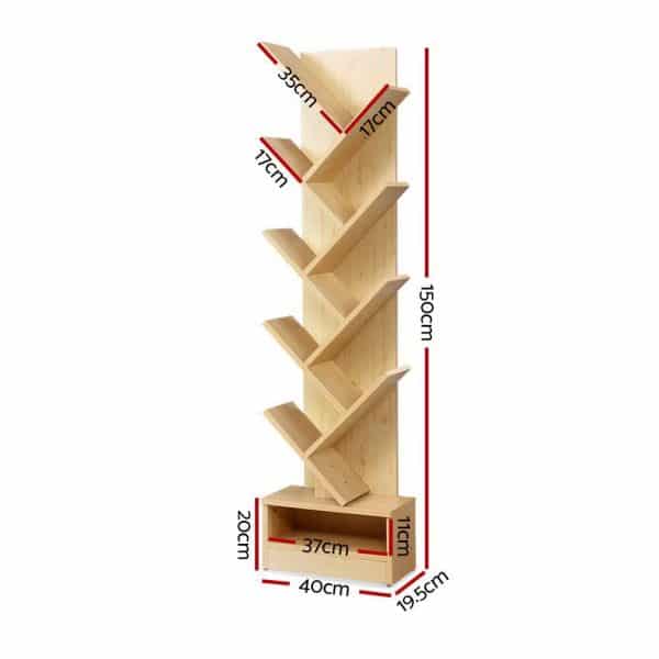 Artiss Tree Bookshelf 9 Tiers - ECHO Oak - Image 2