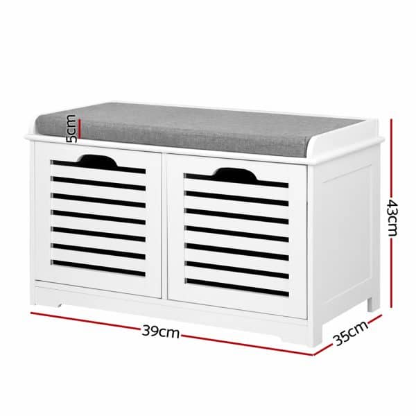 Artiss Shoe Rack Cabinet Bench White Caye - Image 2