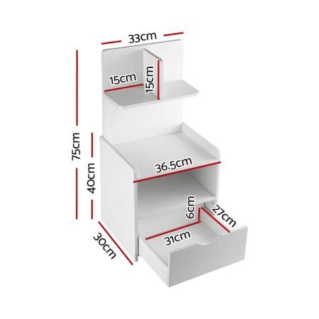 Artiss Bedside Table 1 Drawer with Shelves - EVERMORE White - Image 2