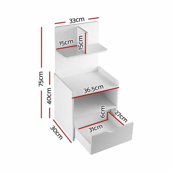 Artiss Bedside Table 1 Drawer with Shelves - EVERMORE White - Image 2