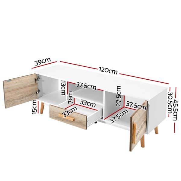 Artiss TV Cabinet Entertainment Unit 120cm Wood White Gino - Image 2