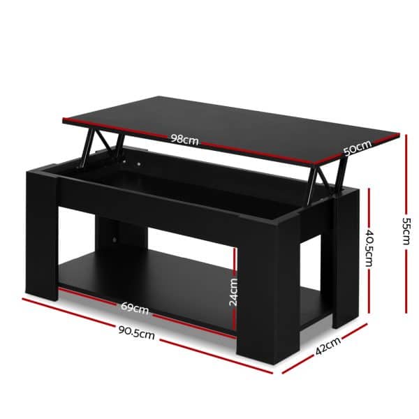 Artiss Coffee Table Lift-top Coffee Table Black - Image 2