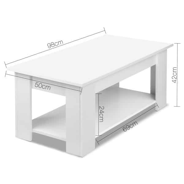 Artiss Coffee Table Lift-top Coffee Table White - Image 2