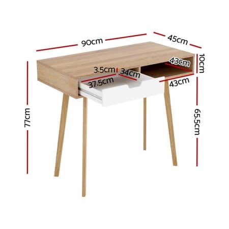 Artiss Computer Desk Drawer Cabinet Shelf Oak 90CM - Image 2