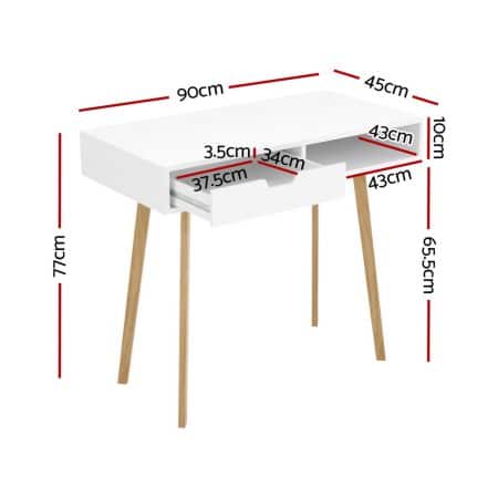 Artiss Computer Desk Drawer Cabinet Shelf White 90CM - Image 2