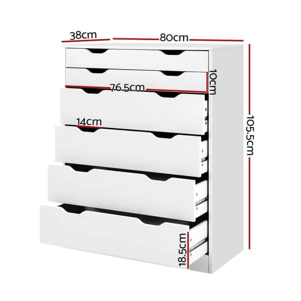 Artiss 6 Chest of Drawers - MYLA White - Image 2
