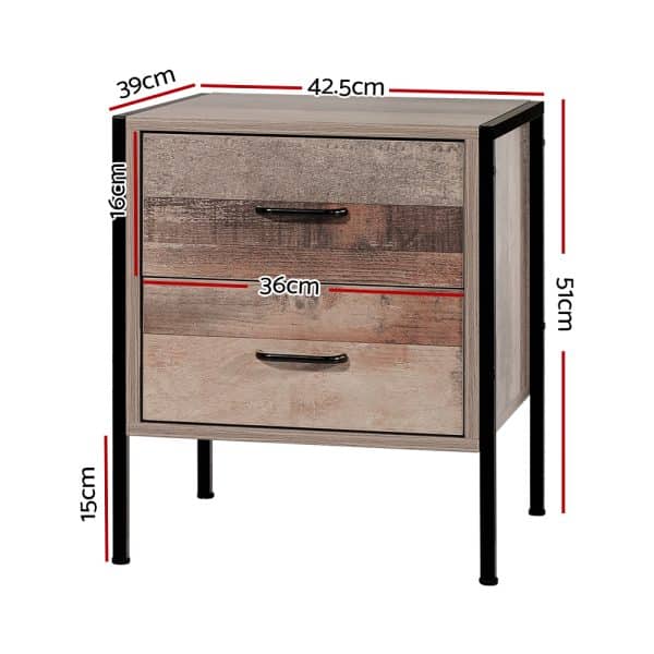 Artiss Bedside Table 2 Drawers - BARNLY - Image 2
