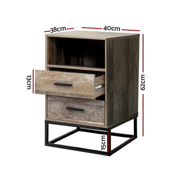 Artiss Bedside Table 2 Drawers with Shelf - BADAN - Image 2