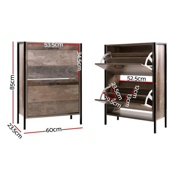 Artiss 12 Pair Wooden Vintage Shoe Rack Storage Cabinet - Wood - Image 2