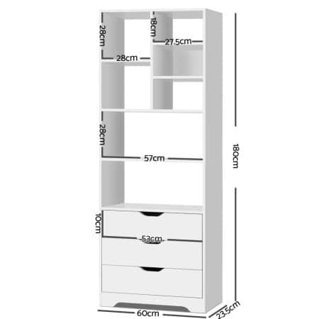 Artiss Bookshelf with Drawers - NANA White - Image 2