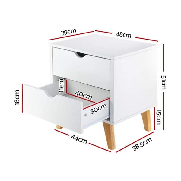 Artiss Bedside Table 2 Drawers - ANDERS White - Image 2