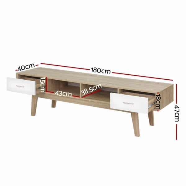 Artiss TV Cabinet Entertainment Unit 180cm Oak White Gary - Image 2