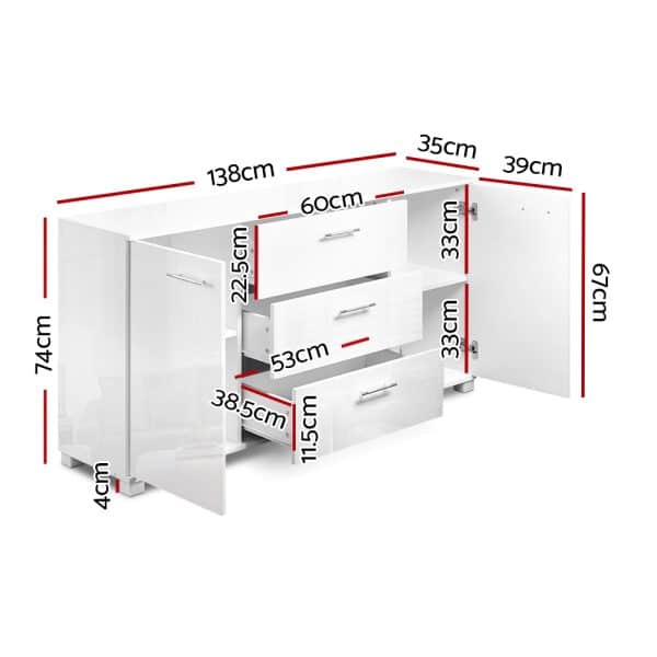 Artiss Buffet Sideboard High Gloss - White - Image 2