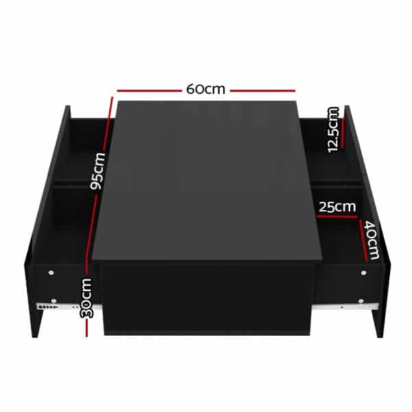 Artiss Coffee Table 4 Drawers Black Trevi - Image 2