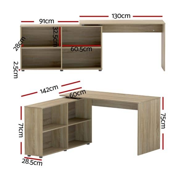 Artiss Computer Desk Bookshelf Oak 130CM - Image 2