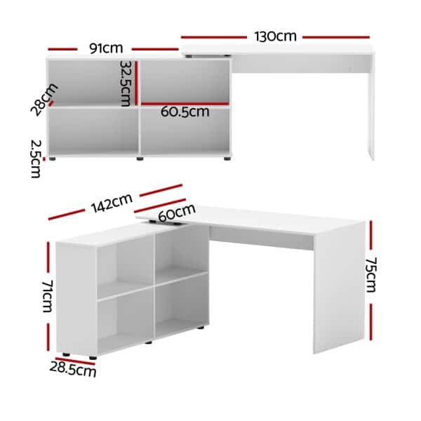 Artiss Computer Desk Bookshelf White 130CM - Image 2