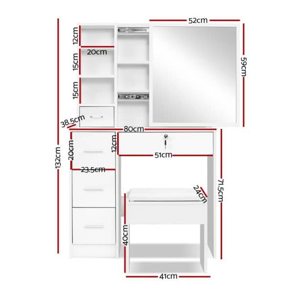 Artiss Dressing Table Stool Set Sliding Mirror White Diane - Image 2