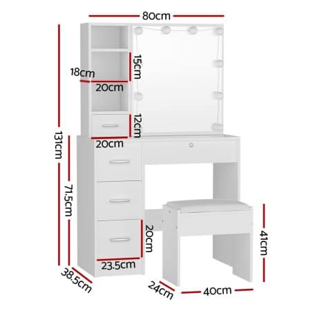 Artiss Dressing Table Set Stool 10 Led Bulbs White Dylan - Image 2