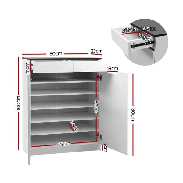 Artiss Shoe Rack Cabinet 30 Pairs White Eve - Image 2