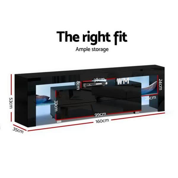 Artiss Entertainment Unit TV Cabinet LED 160cm Black Elo - Image 2