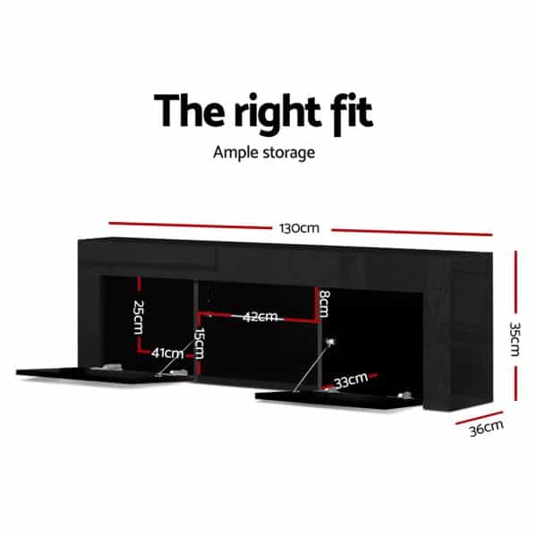 Artiss Entertainment Unit TV Cabinet LED 130cm Black Angus - Image 2