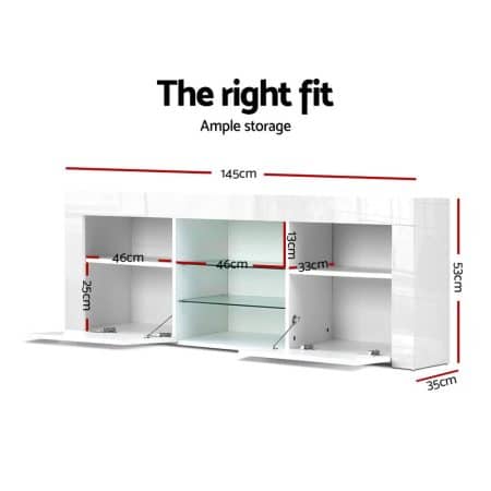 Artiss Entertainment Unit TV Cabinet LED 145cm White Angus - Image 2