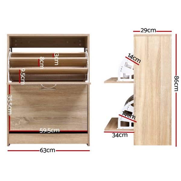 Artiss Shoe Rack Cabinet 24 Pairs 3-tier Wood Nina - Image 2