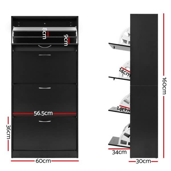 Artiss Shoe Rack Cabinet 60 Pairs 4 Doors - Black - Image 2