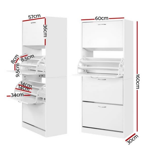 Artiss Shoe Rack Cabinet 60 Pairs 4 Doors - White - Image 2
