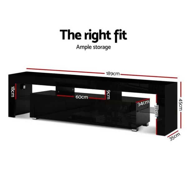 Artiss Entertainment Unit TV Cabinet LED 189cm Black Elo - Image 2
