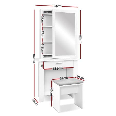 Artiss Dressing Table Stool Set Sliding Mirror White Demi - Image 2
