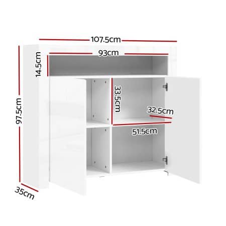 Artiss Buffet Sideboard LED - ARNO White - Image 2