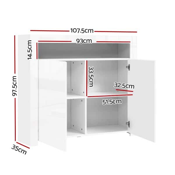 Artiss Buffet Sideboard LED - ARNO White - Image 2