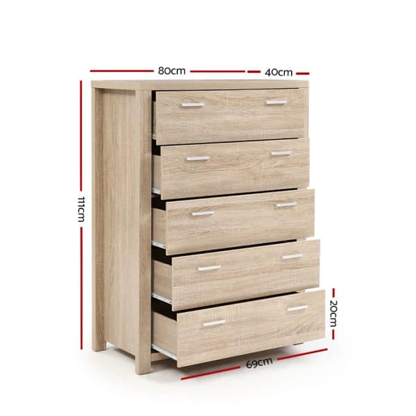 Artiss 5 Chest of Drawers - MAXI Pine - Image 2