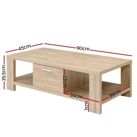 Artiss Coffee Table 1 Drawer Oak Maxi - Image 2