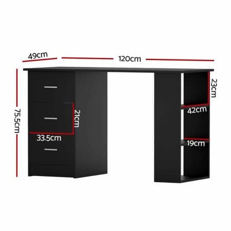Artiss Computer Desk Drawer Shelf Cabinet Black 120CM - Image 2
