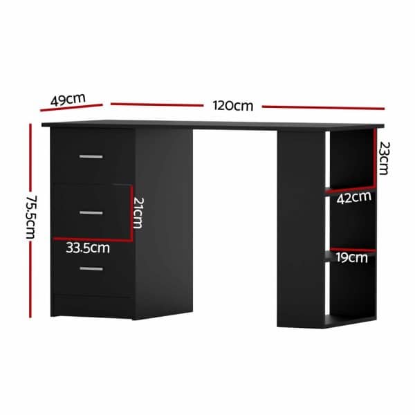 Artiss Computer Desk Drawer Shelf Cabinet Black 120CM - Image 2