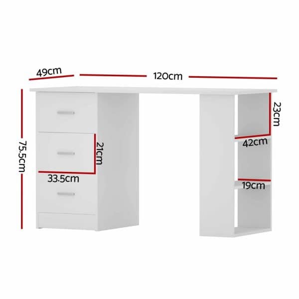 Artiss Computer Desk Drawer Shelf Cabinet White 120CM - Image 2