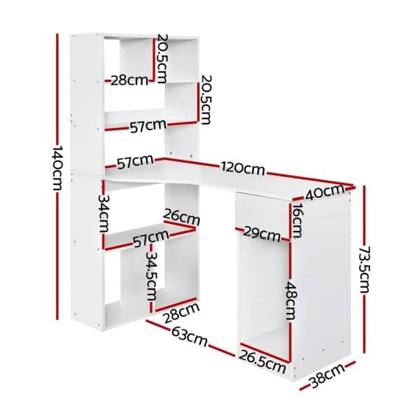 Artiss Computer Desk Bookshelf Drawer Cabinet White 120CM - Image 2