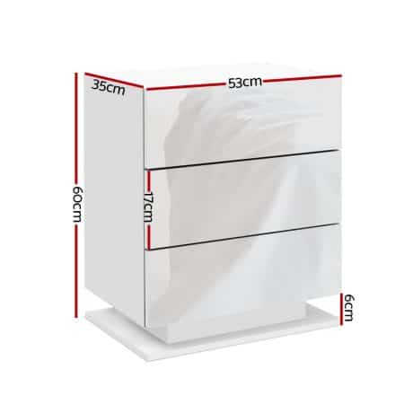 Artiss Bedside Table LED 3 Drawers - MORI White - Image 2