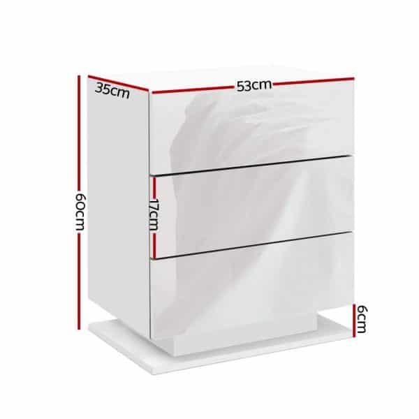 Artiss Bedside Table LED 3 Drawers - MORI White - Image 2