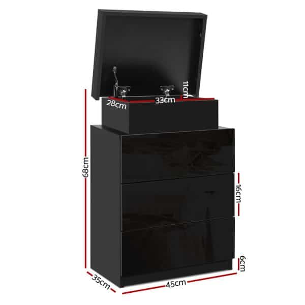 Artiss Bedside Table LED 3 Drawers - COLEY Black - Image 2