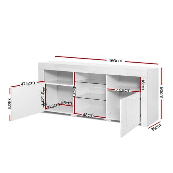 Artiss Entertainment Unit TV Cabinet LED 160cm White Bobi - Image 2